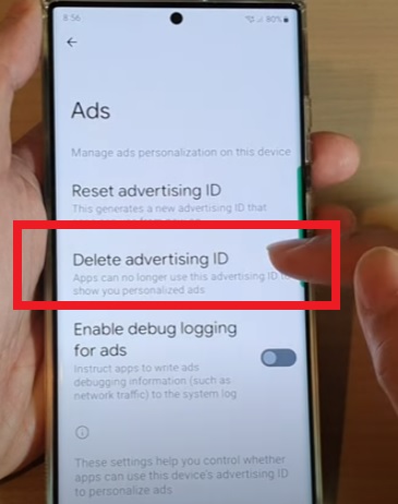 How to Delete Advertising ID to Remove Personalize Ads on Samsung Android Phones Step 4